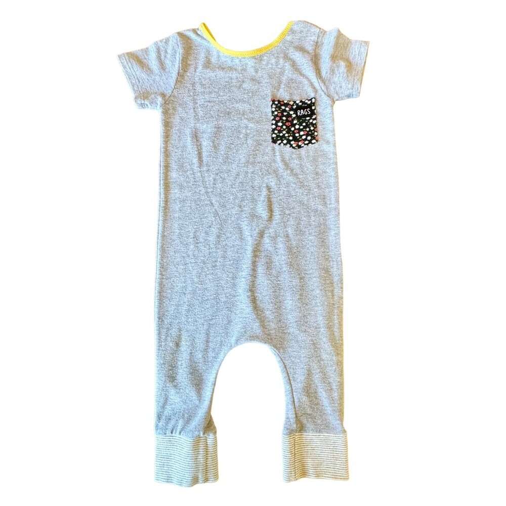 RAGS TO RACHES Floral One Piece Pocket Romper Girls 12-18 Mos Cotton Toddler